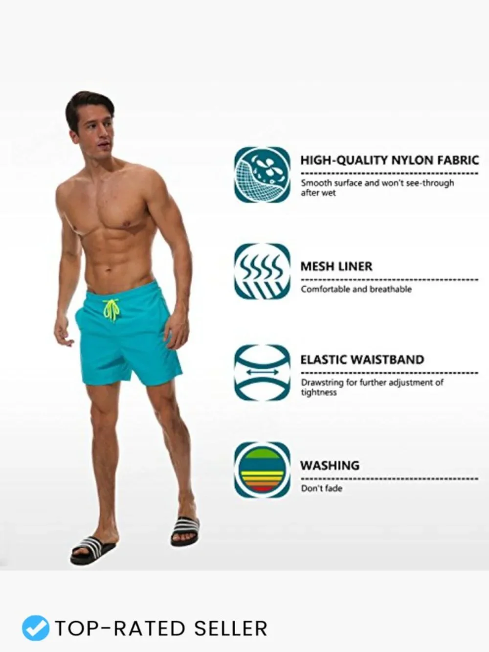Men's Quick Dry Swim Trunks with Pockets Mesh Lining Adjustable Waist Beach